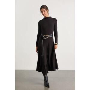 Lulus Corinne Black Jersey Knit Mock Neck Midi Dress - Size M